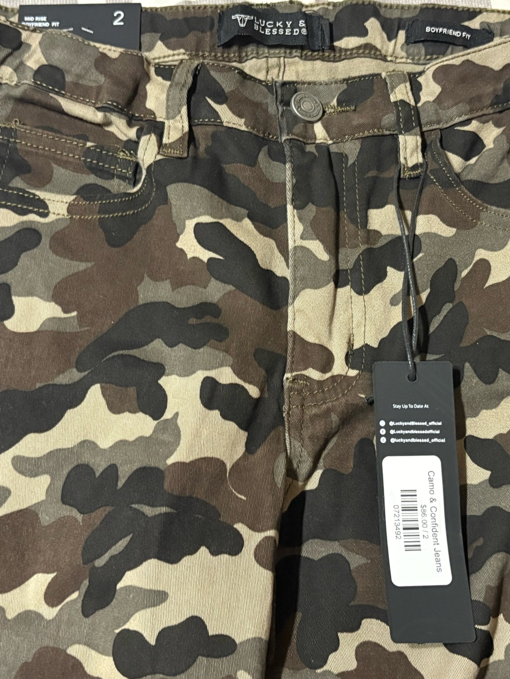 Lucky & Blessed Camo Cargo Pants in Olive, Brown & Black - Picture 2 of 11